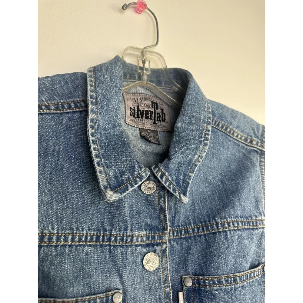 Vintage Levis SilverTab Denim Shirt Dress Womens M Blue Sleeveless Belted 90s
